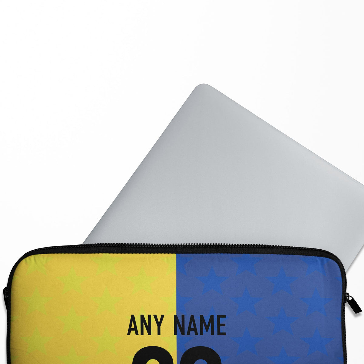 Laptop sleeve with the Boca Juniors 2026 Prematch football shirt design by RIPA Football