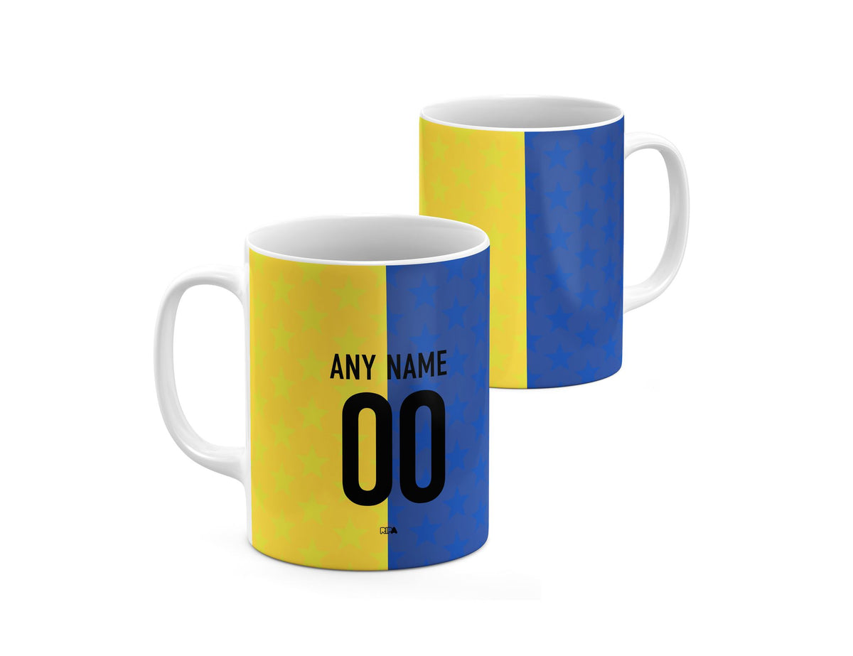Mug with the Boca Juniors 2026 Prematch football shirt design by RIPA Football
