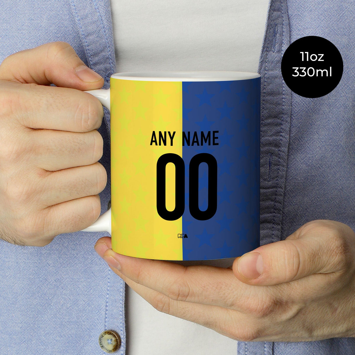 Mug with the Boca Juniors 2026 Prematch football shirt design by RIPA Football