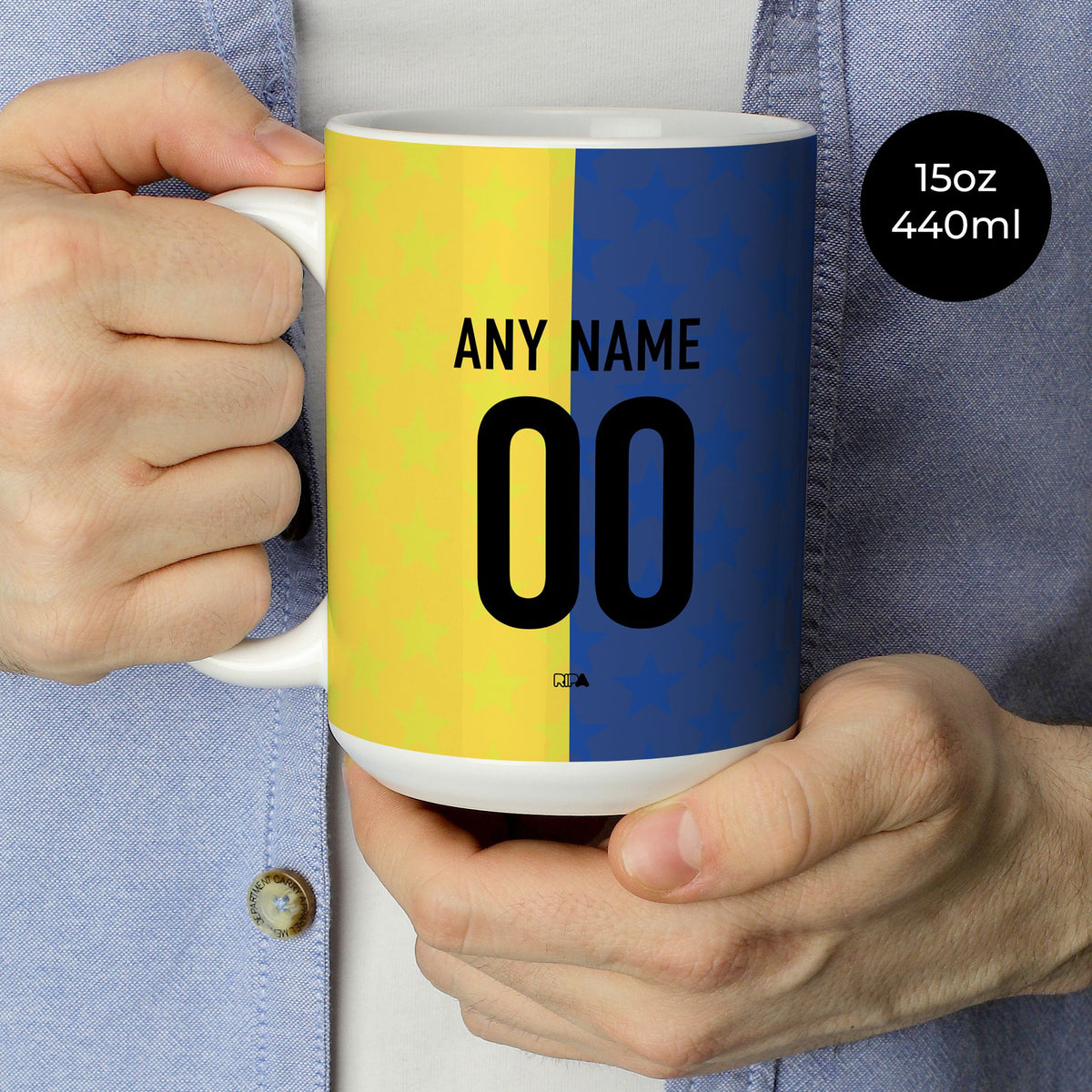 Mug with the Boca Juniors 2026 Prematch football shirt design by RIPA Football