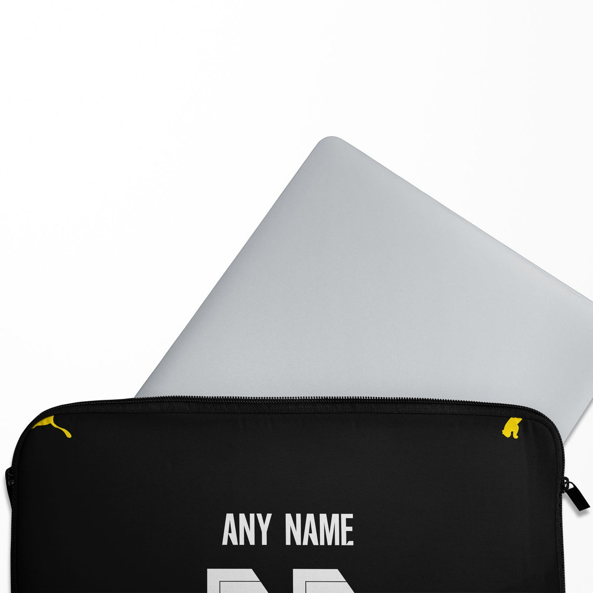 Laptop sleeve with the Borussia Dortmund 2026-27 Away football shirt design by RIPA Football