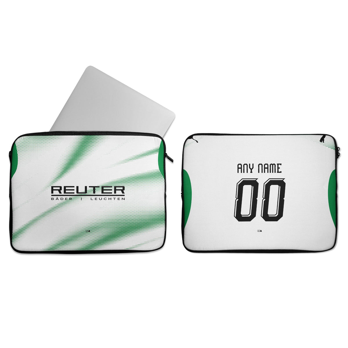 Laptop sleeve with the Borussia Mönchengladbach 2026-27 Home football shirt design by RIPA Football