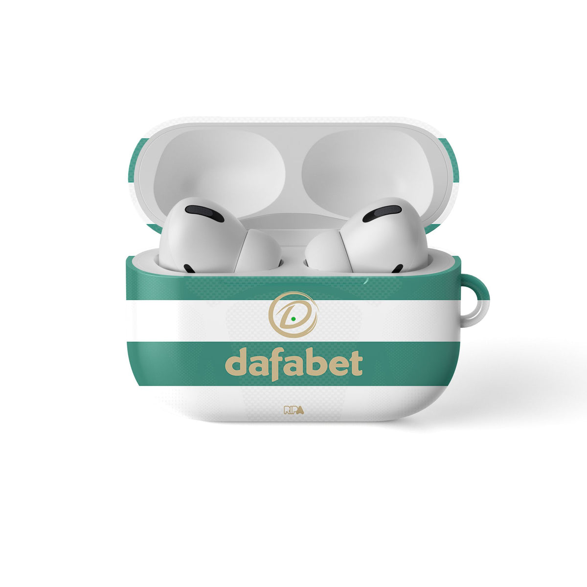 AirPods case with the Celtic 2026-27 Home football shirt design by RIPA Football