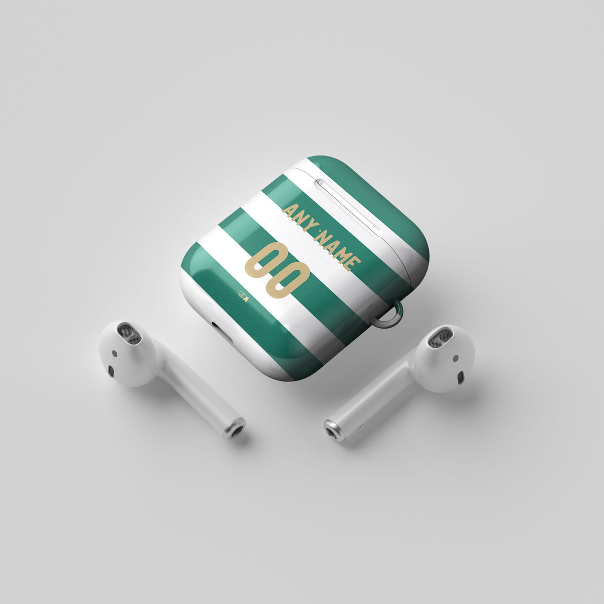 AirPods case with the Celtic 2026-27 Home football shirt design by RIPA Football