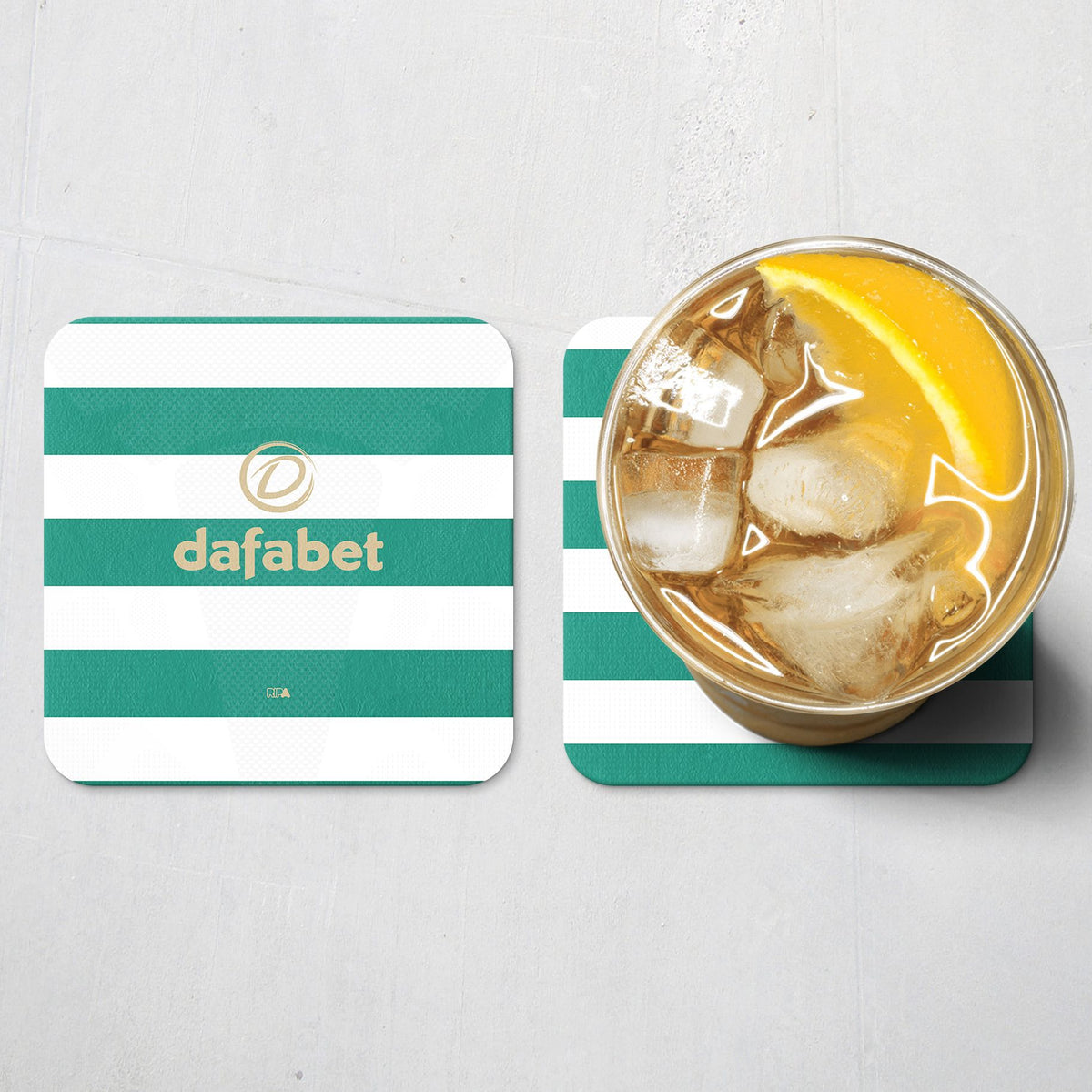 Coaster with the Celtic 2026-27 Home football shirt design by RIPA Football