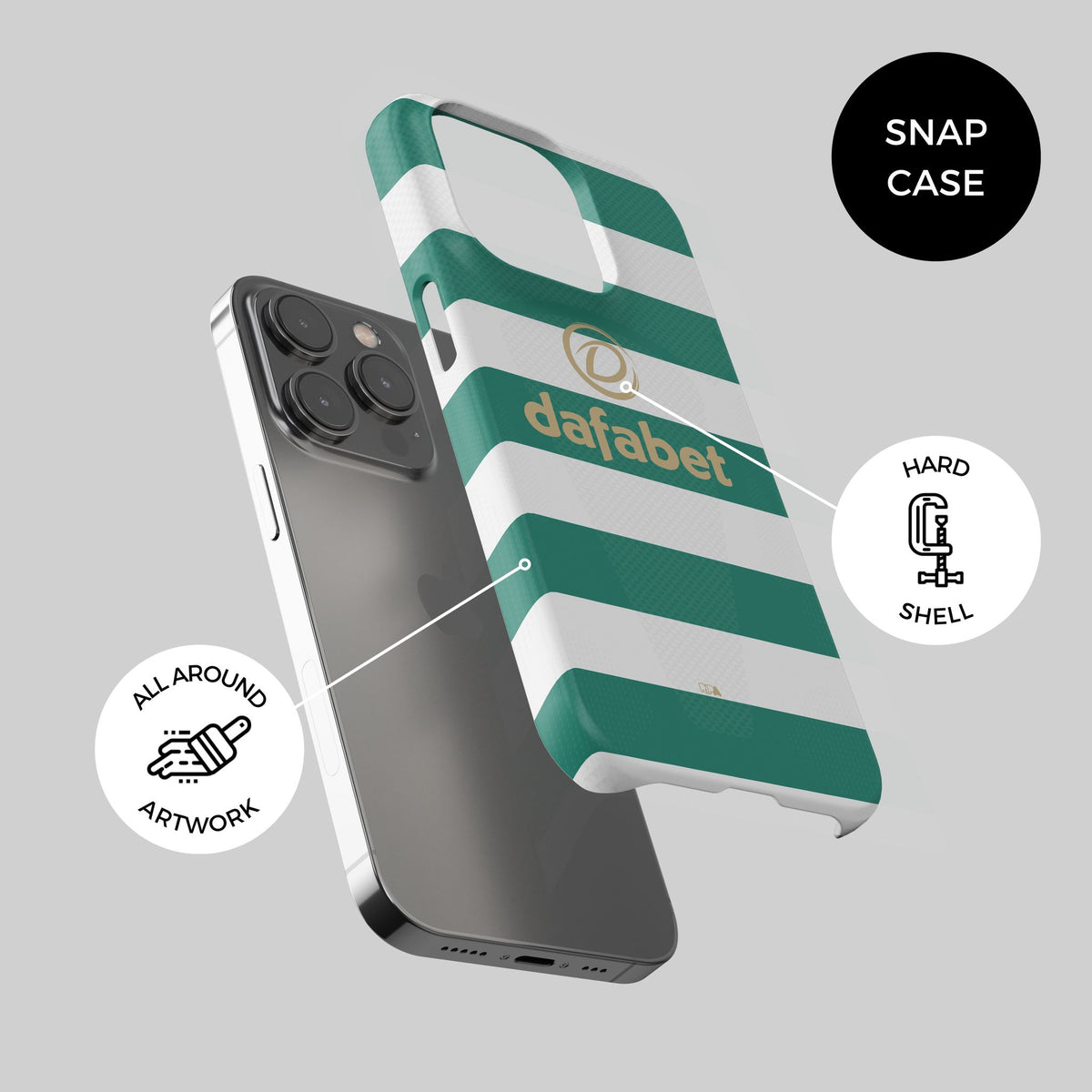 Phone case with the Celtic 2026-27 Home football shirt design by RIPA Football