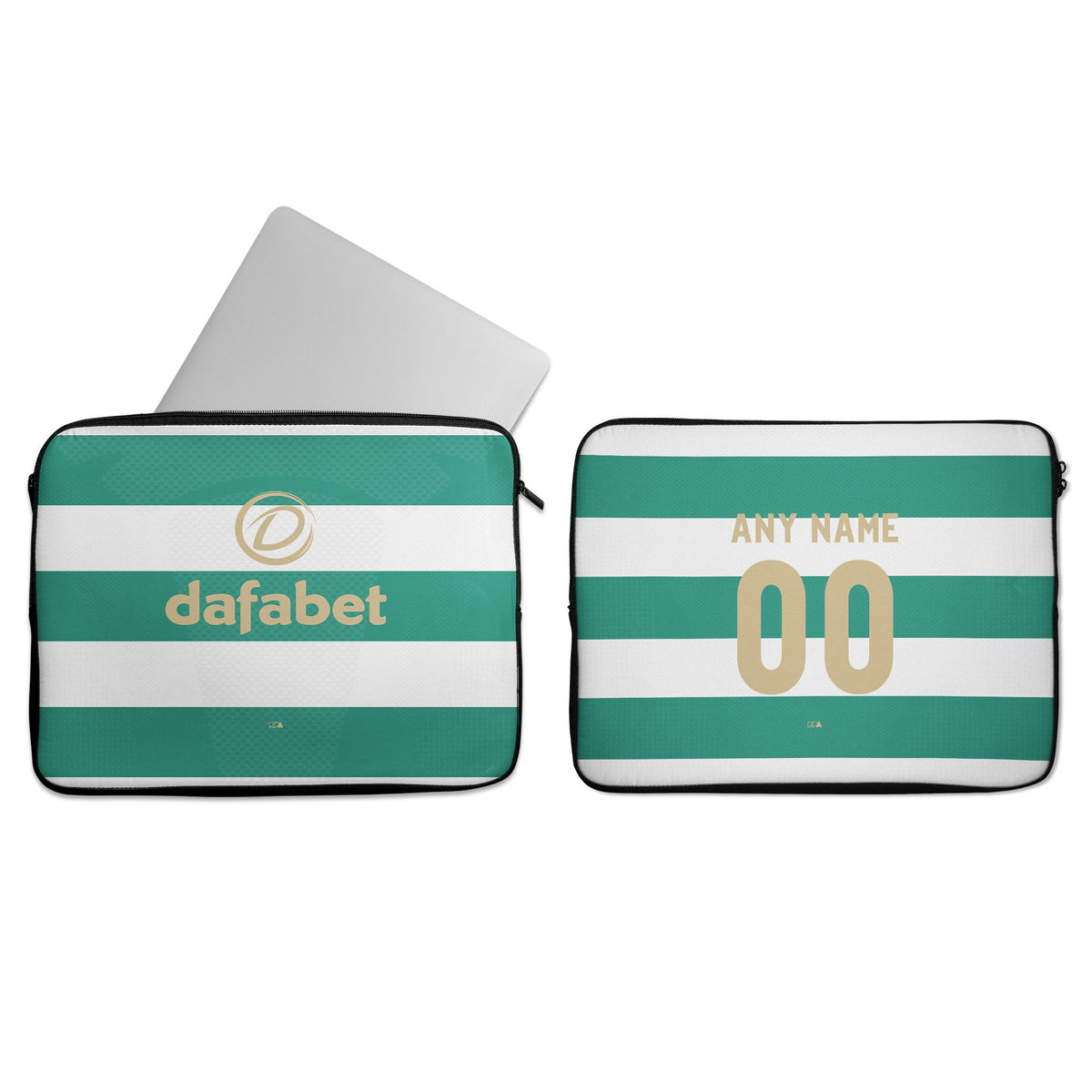 Laptop sleeve with the Celtic 2026-27 Home football shirt design by RIPA Football