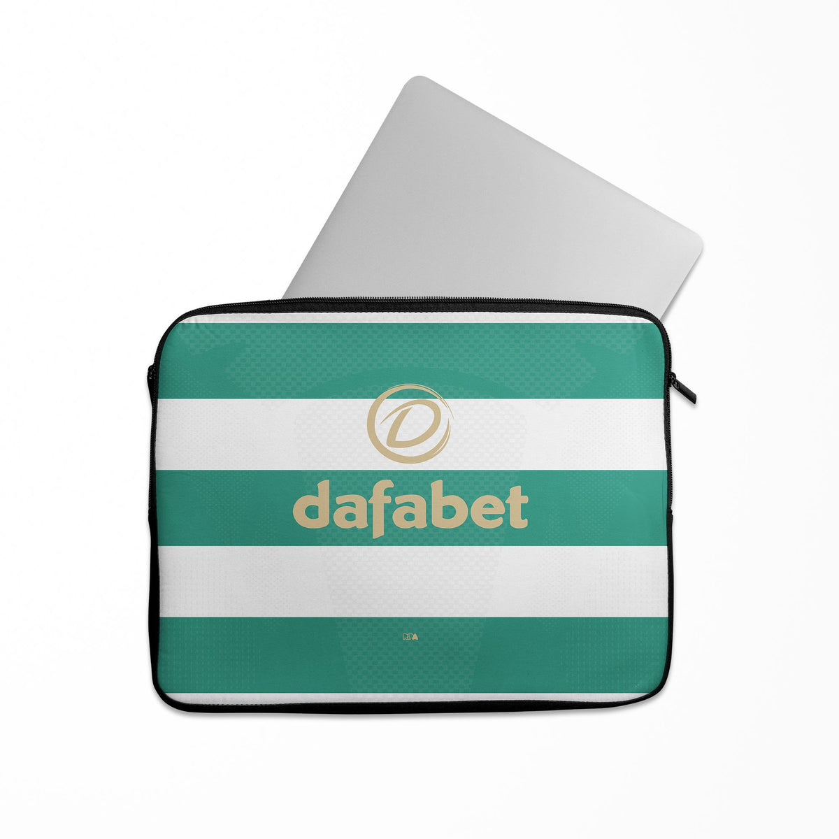 Laptop sleeve with the Celtic 2026-27 Home football shirt design by RIPA Football