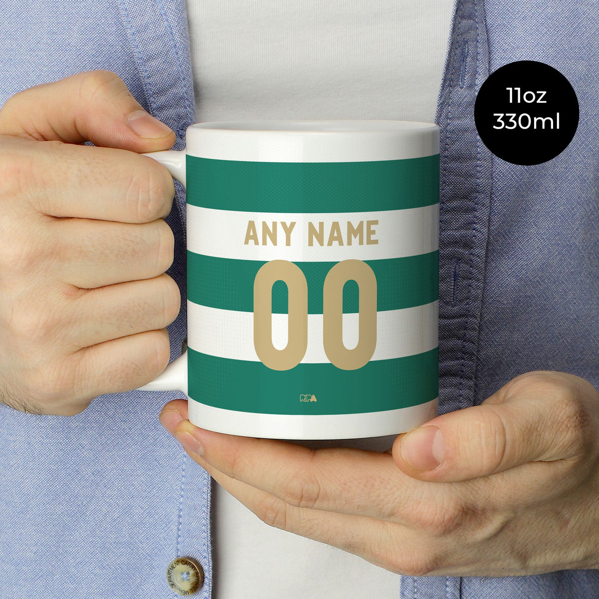 Mug with the Celtic 2026-27 Home football shirt design by RIPA Football