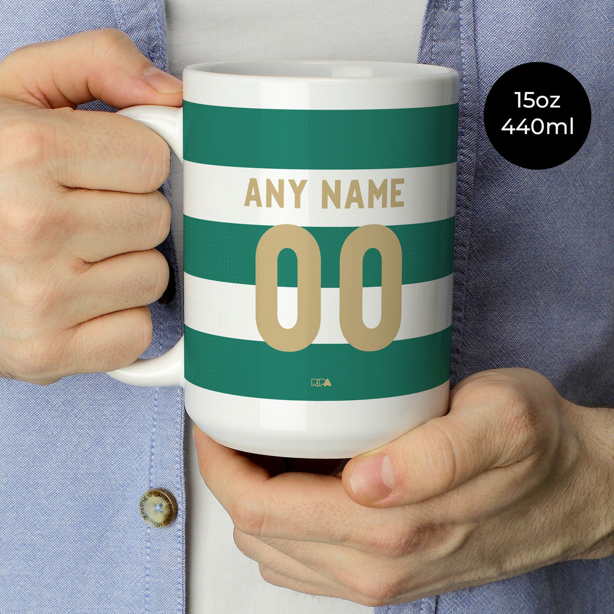 Mug with the Celtic 2026-27 Home football shirt design by RIPA Football