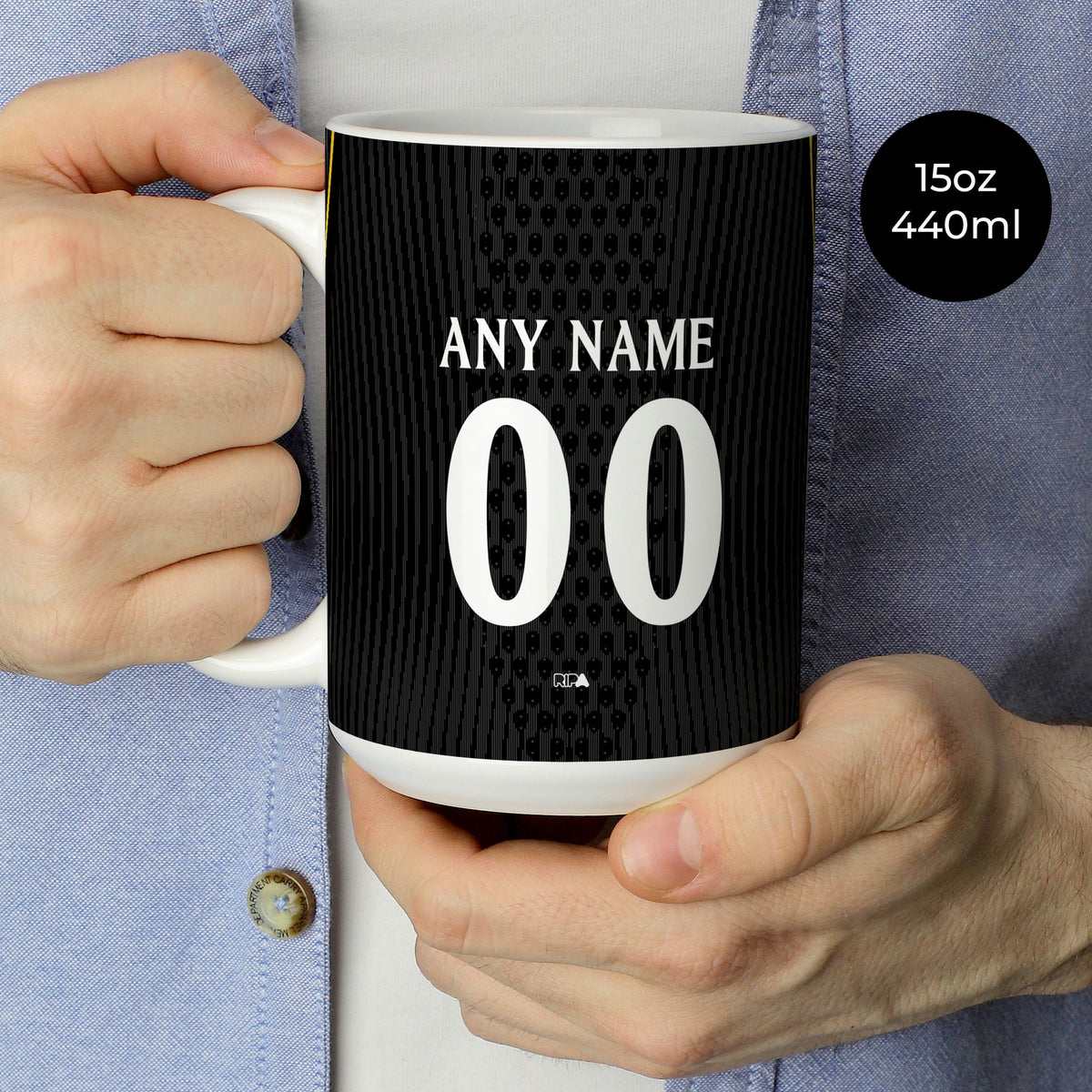 Mug with the Chelsea 2026-27 Away football shirt design by RIPA Football