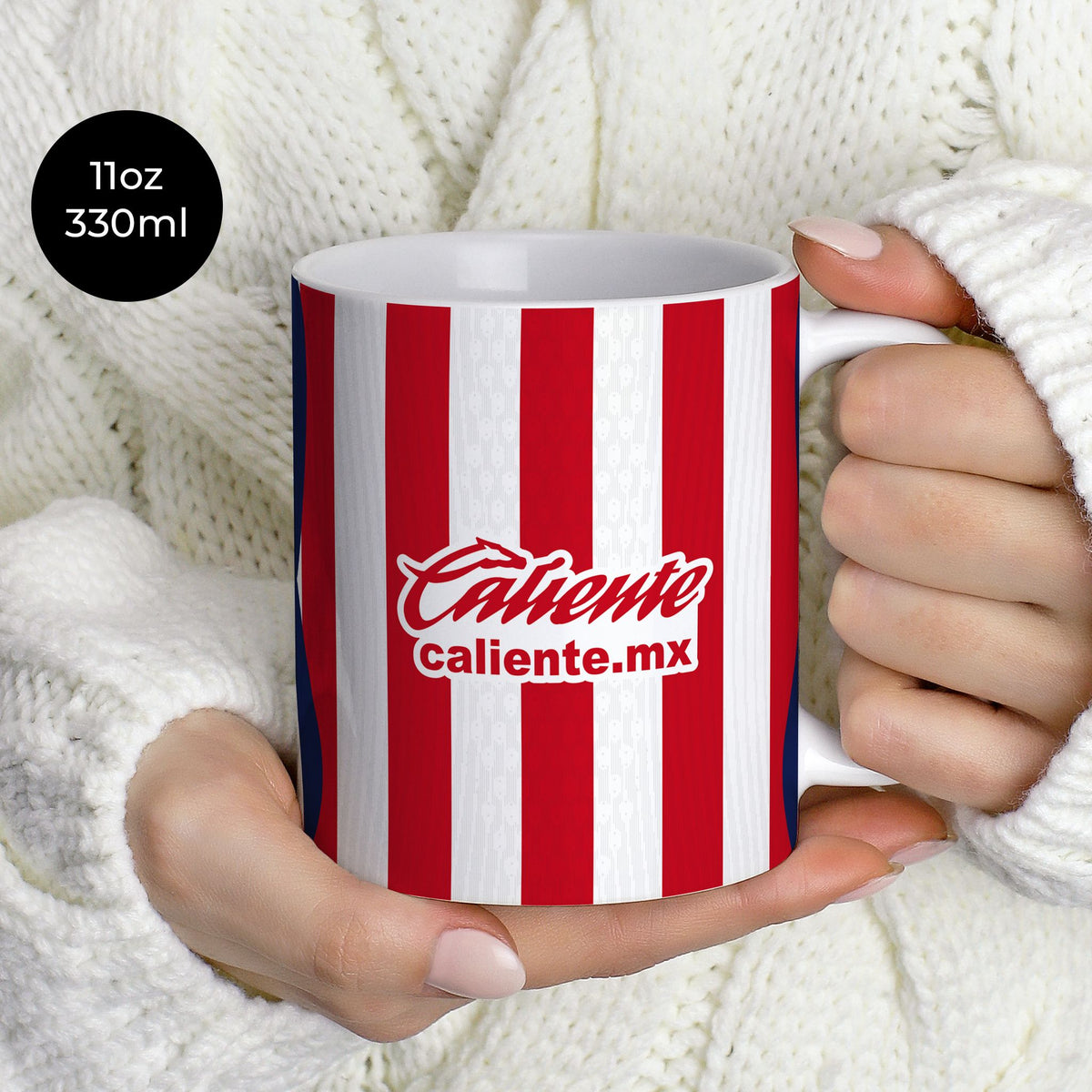 Mug with the Chivas Guadalajara 2026-27 Home football shirt design by RIPA Football