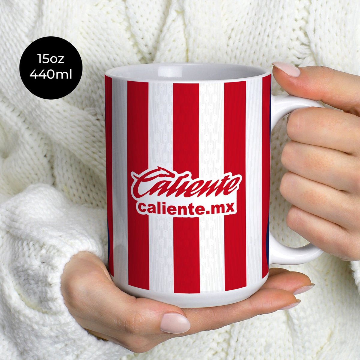 Mug with the Chivas Guadalajara 2026-27 Home football shirt design by RIPA Football