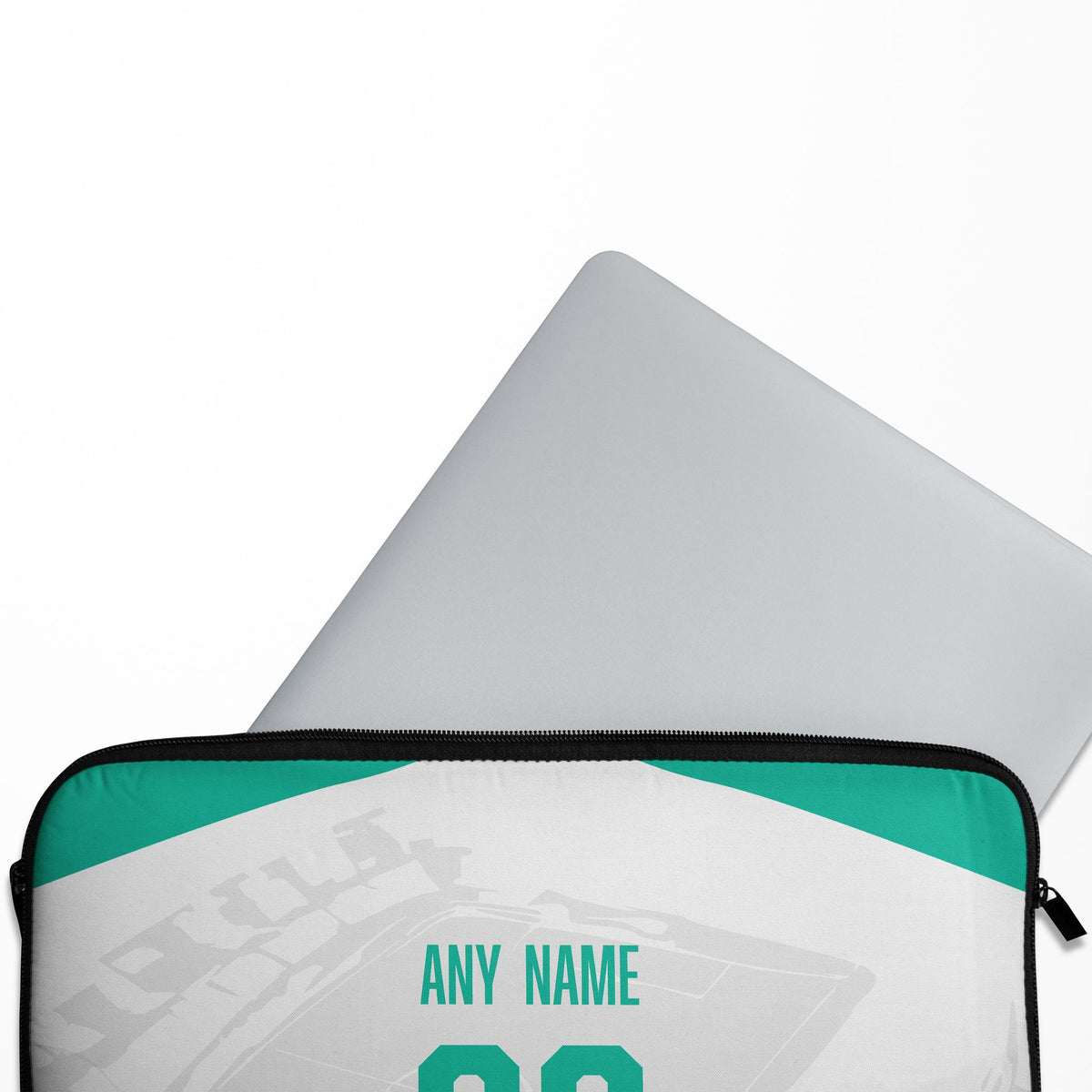 Laptop sleeve with the Club León 2026-27 Away football shirt design by RIPA Football