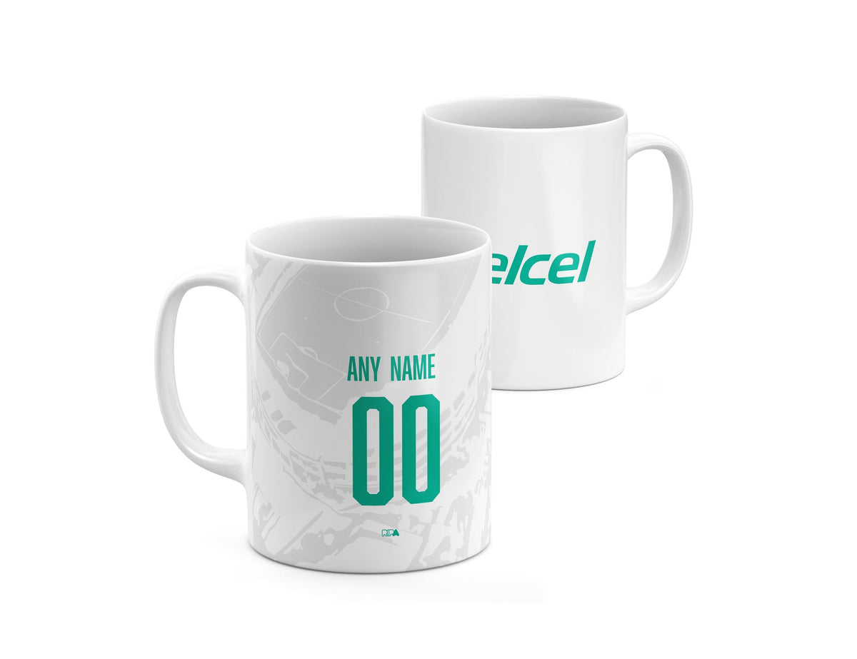 Mug with the Club León 2026-27 Away football shirt design by RIPA Football