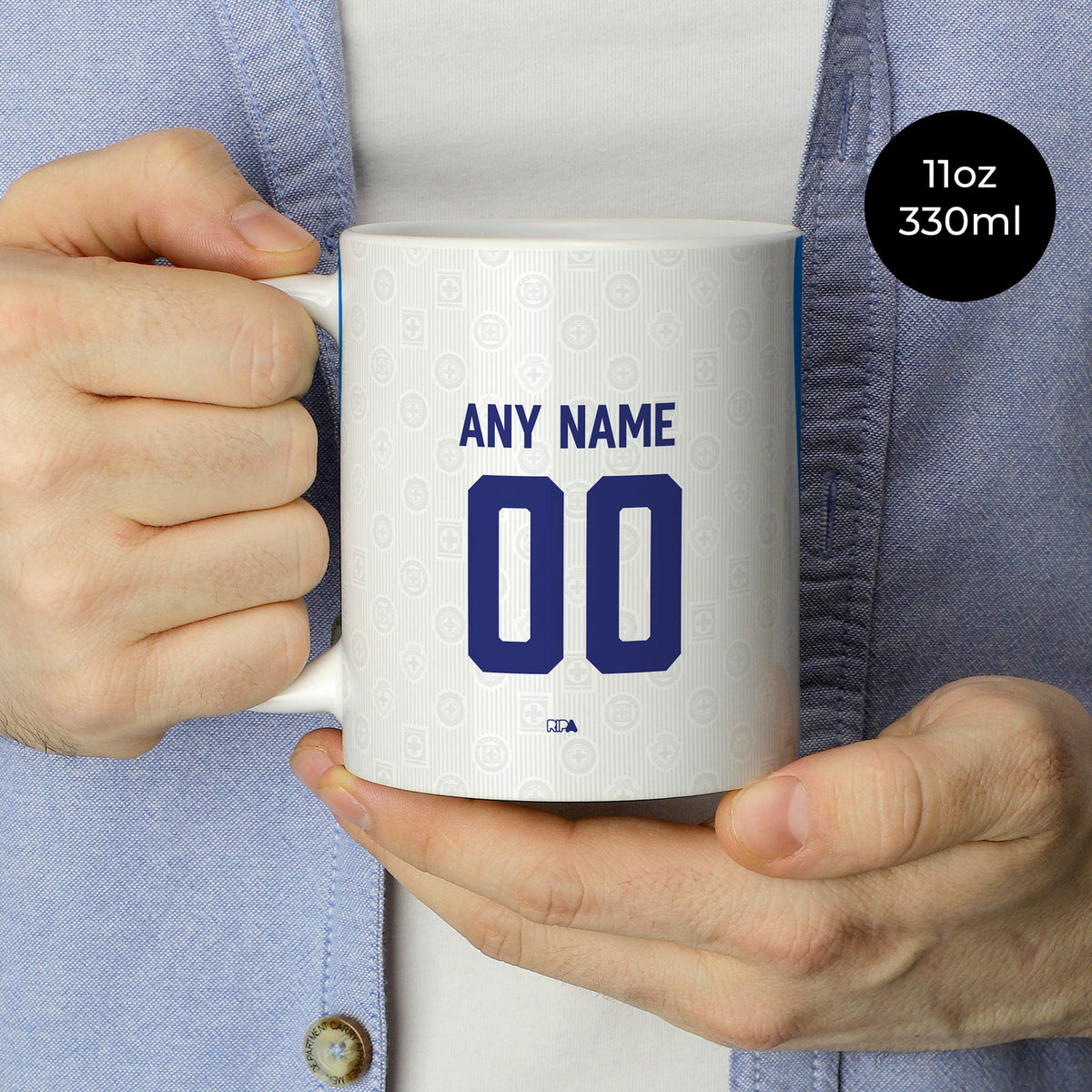 Mug with the Cruz Azul 2026-27 Away football shirt design by RIPA Football