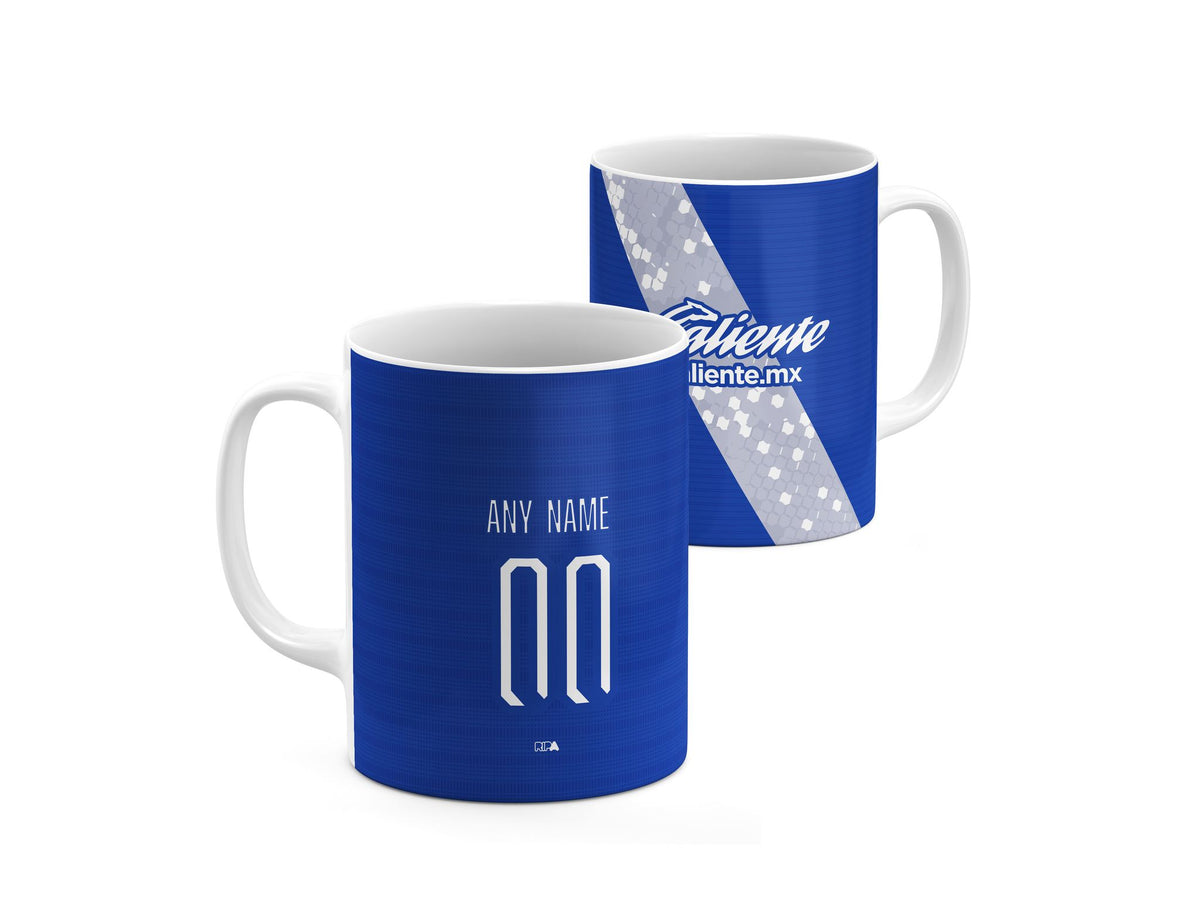 Mug with the Puebla 2026-27 Away football shirt design by RIPA Football