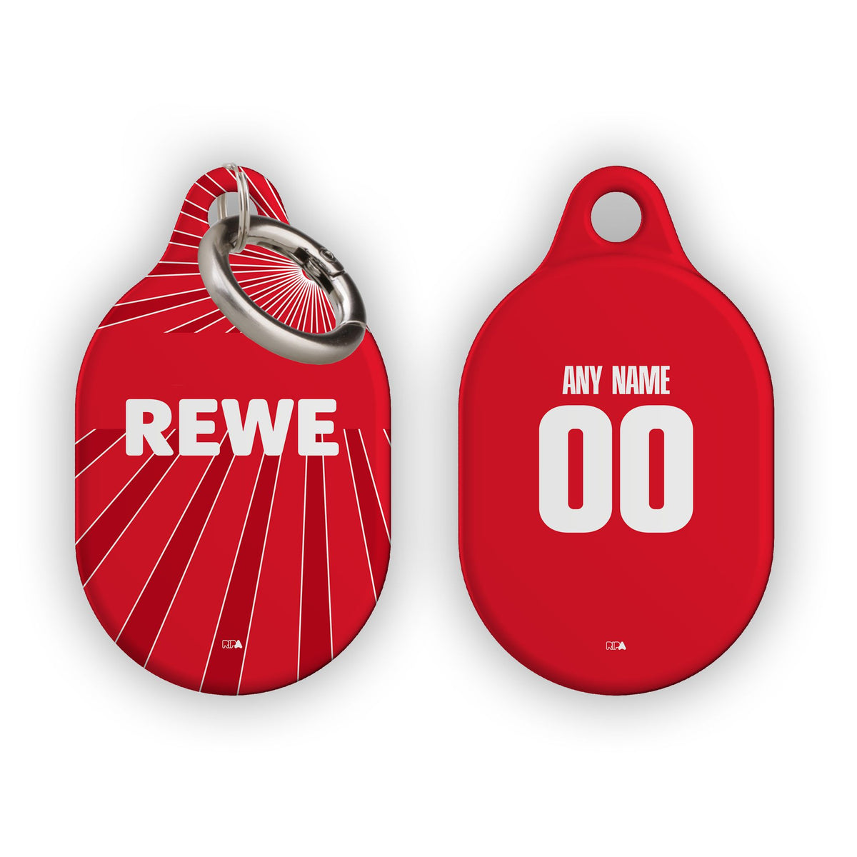 AirTag holder with the FC Köln 2024-25 Away football shirt design by RIPA Football