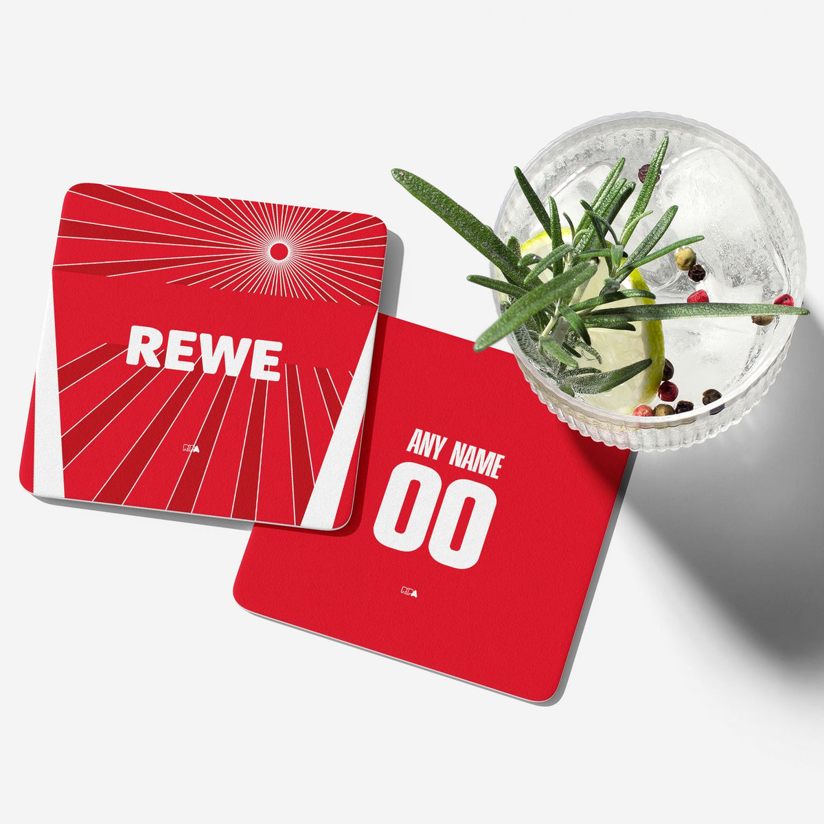 Coaster with the FC Köln 2024-25 Away football shirt design by RIPA Football