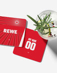 Coaster with the FC Köln 2024-25 Away football shirt design by RIPA Football