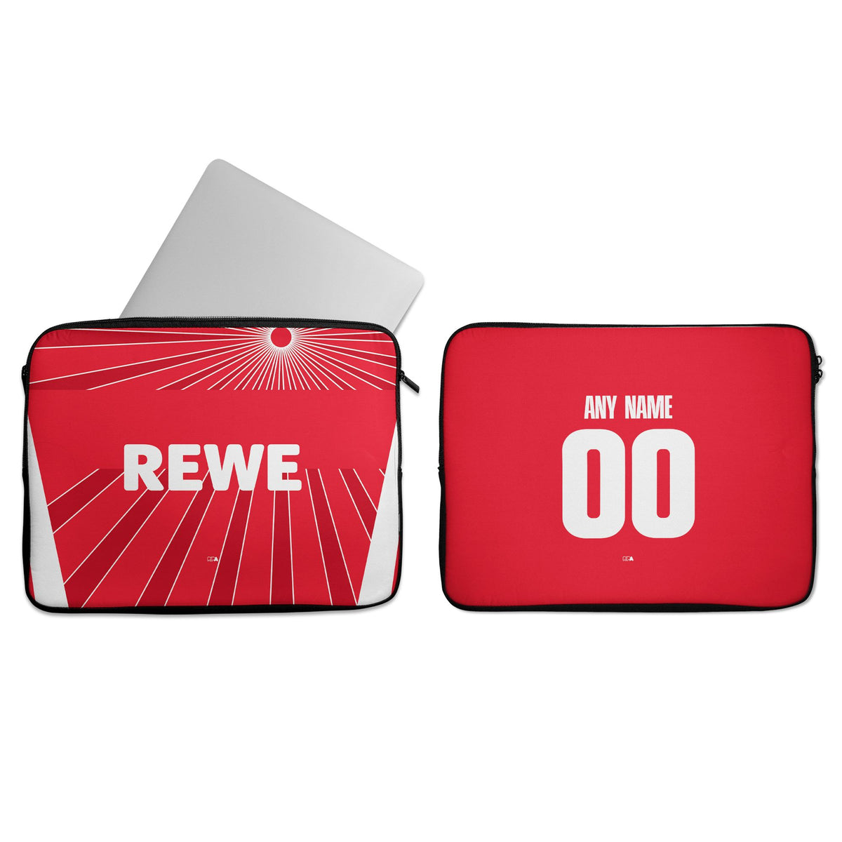 Laptop sleeve with the FC Köln 2024-25 Away football shirt design by RIPA Football