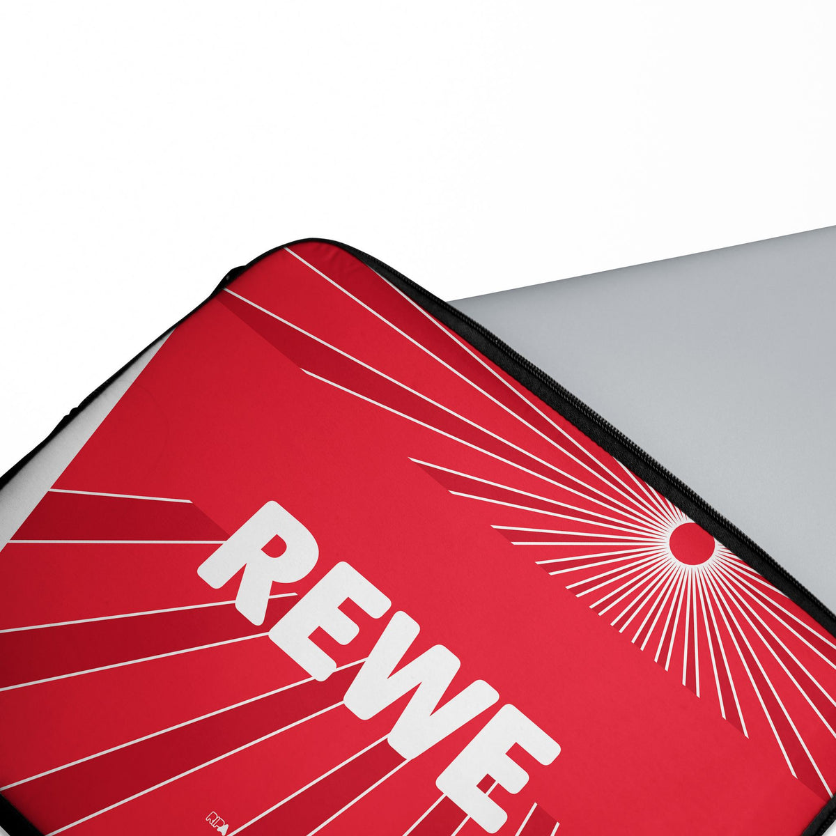 Laptop sleeve with the FC Köln 2024-25 Away football shirt design by RIPA Football