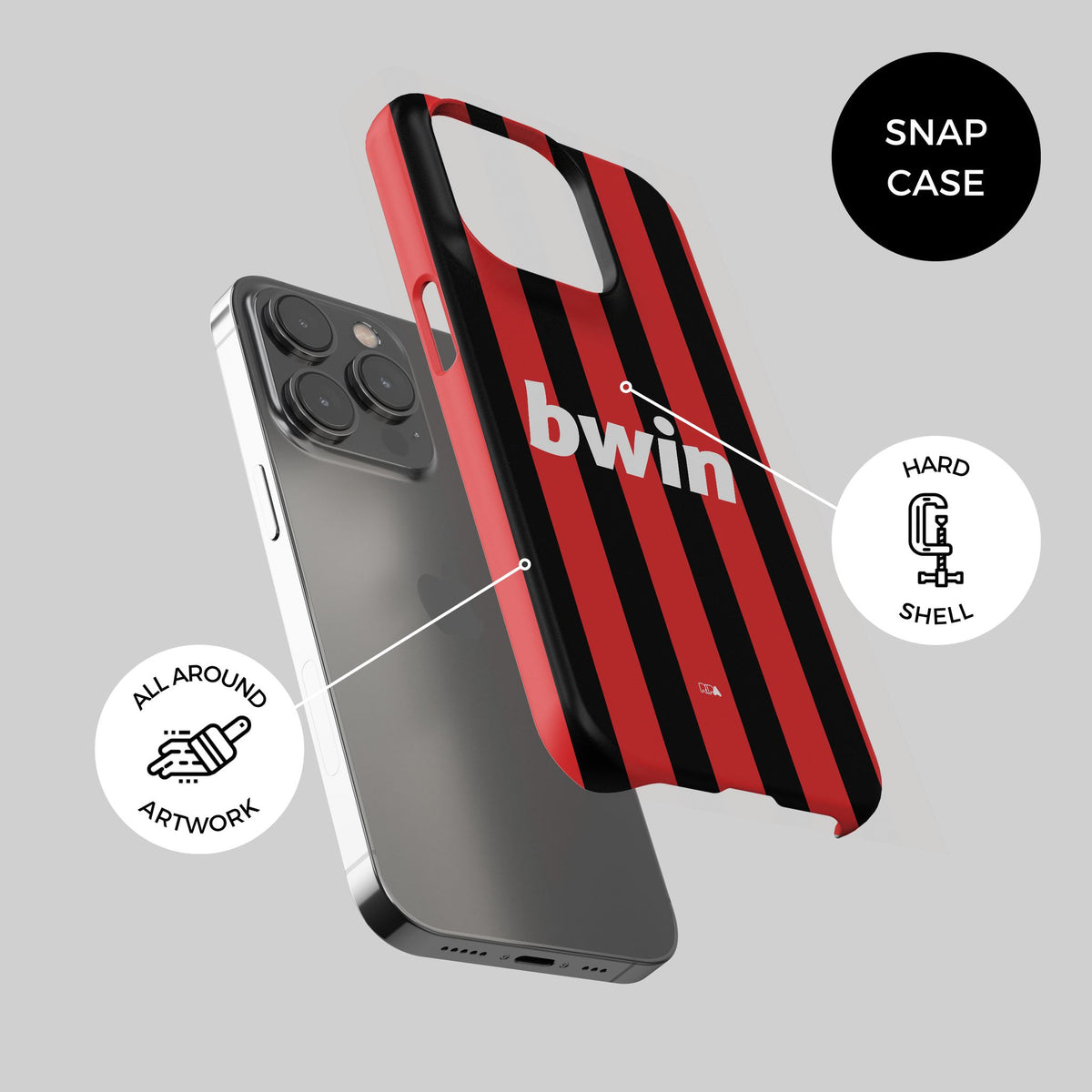 Phone case with the AC Milan 2009-10 Home football shirt design by RIPA Football