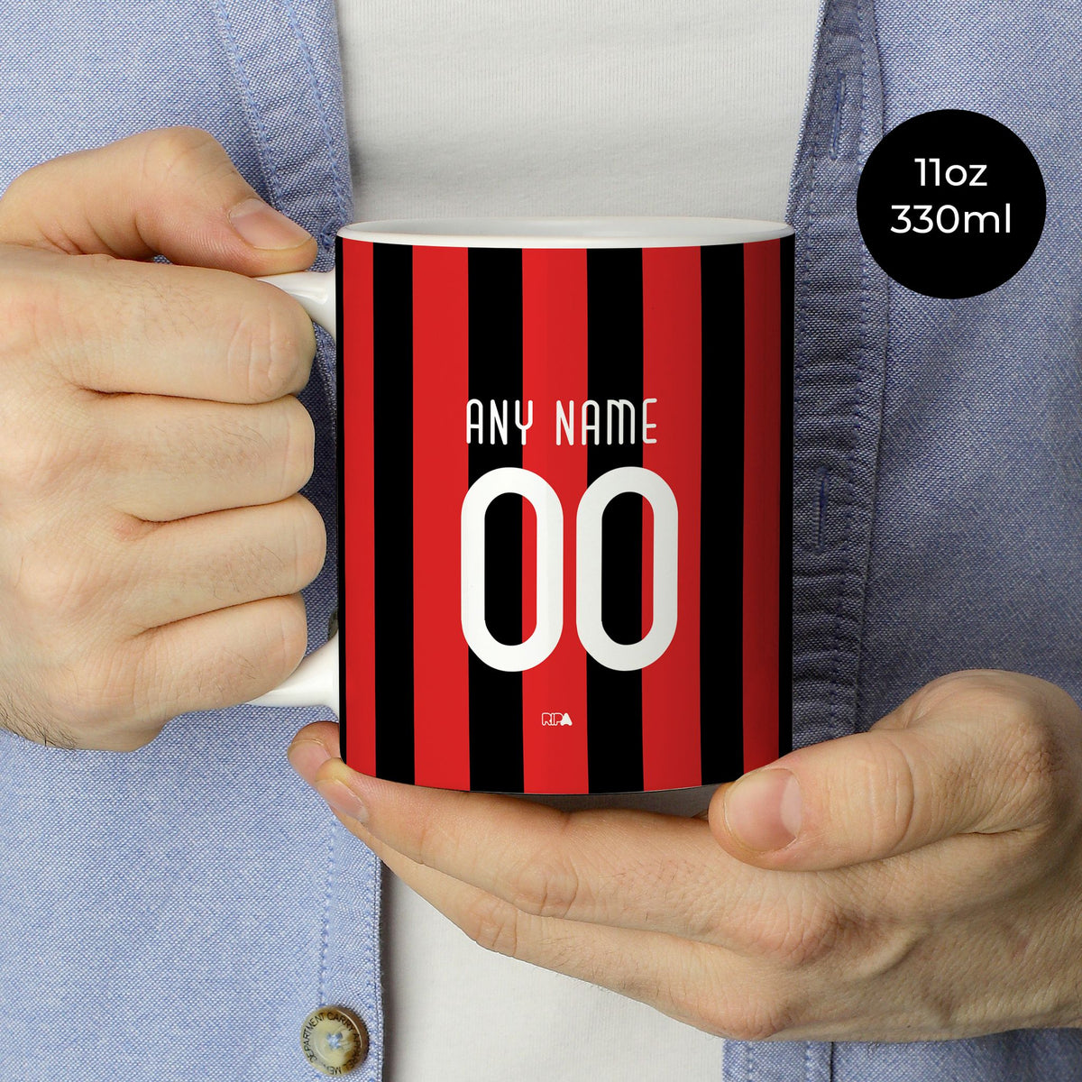 Mug with the AC Milan 2009-10 Home football shirt design by RIPA Football