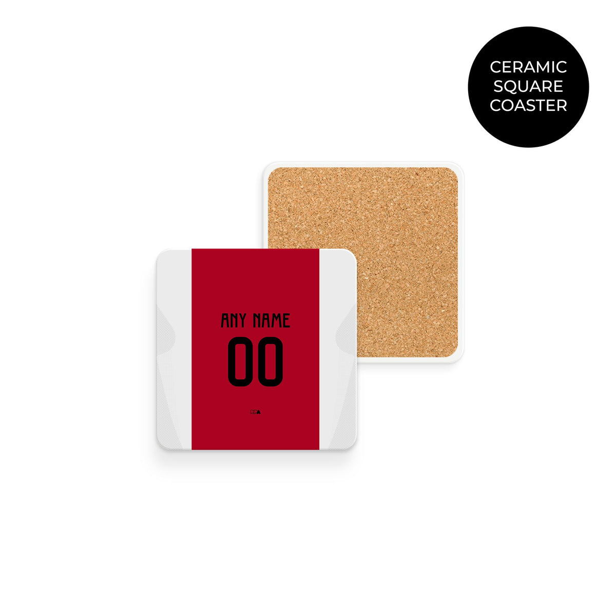 Coaster with the Ajax 2024-25 Home football shirt design by RIPA Football