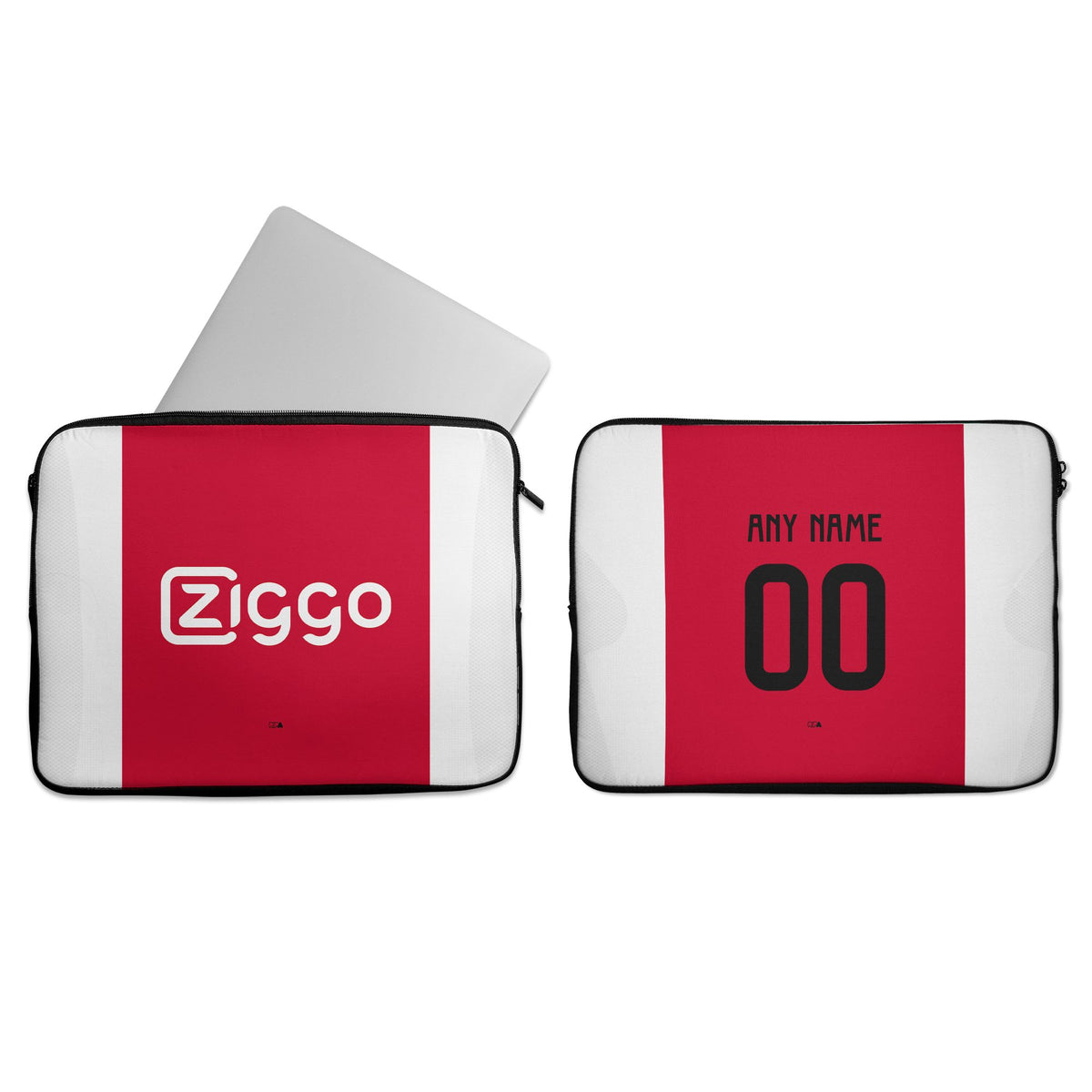 Laptop sleeve with the Ajax 2024-25 Home football shirt design by RIPA Football