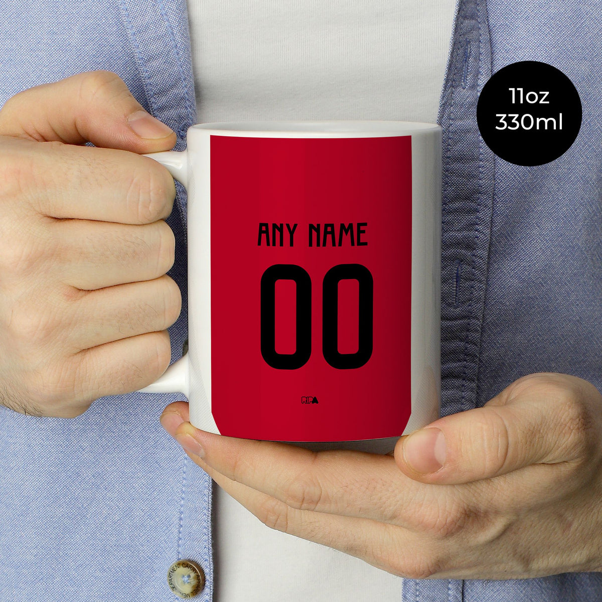 Mug with the Ajax 2024-25 Home football shirt design by RIPA Football