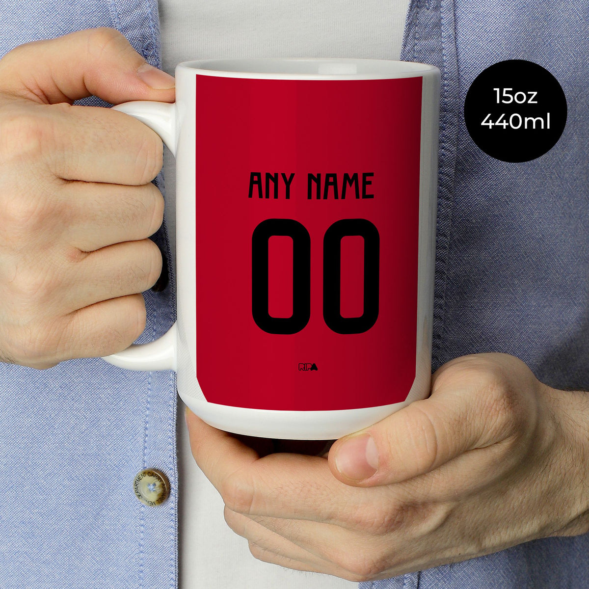 Mug with the Ajax 2024-25 Home football shirt design by RIPA Football