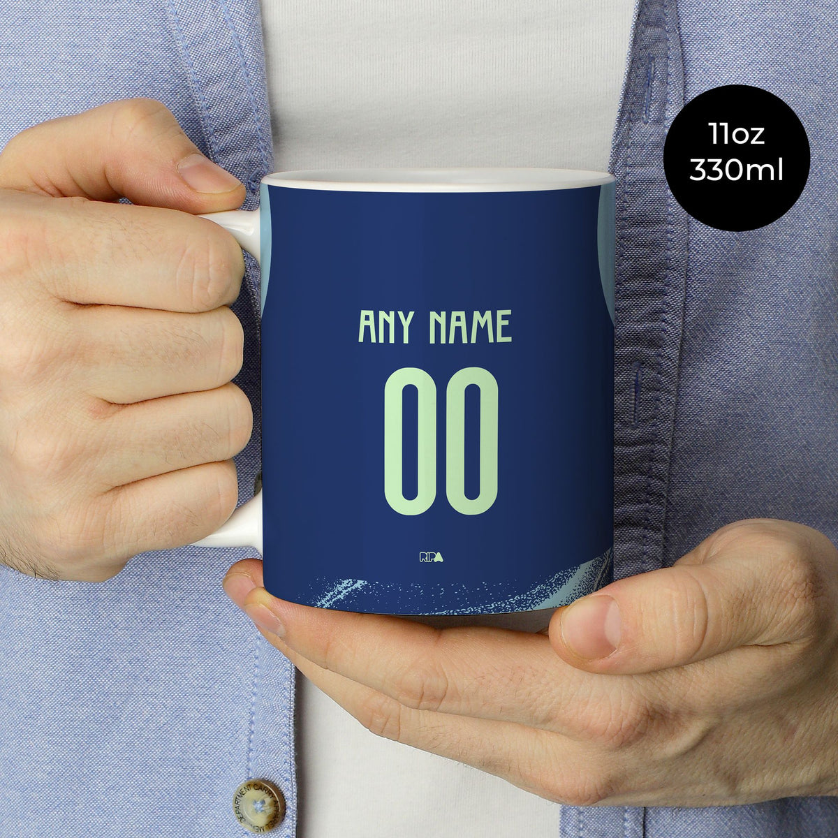 Mug with the Ajax 2025-26 Away football shirt design by RIPA Football