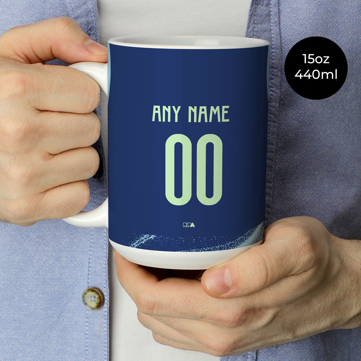 Mug with the Ajax 2025-26 Away football shirt design by RIPA Football