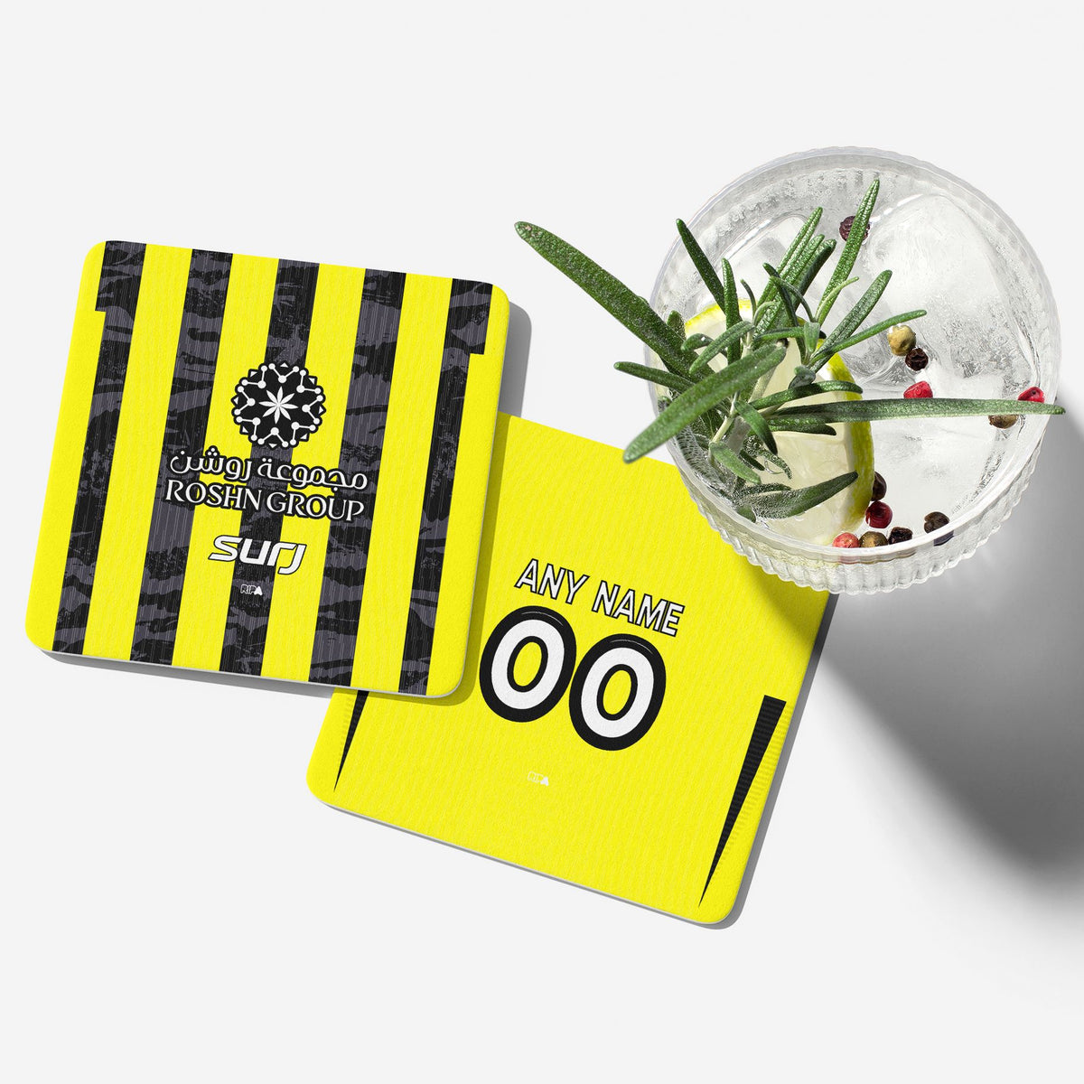 Coaster with the Al-Ittihad 2025-26 Home football shirt design by RIPA Football