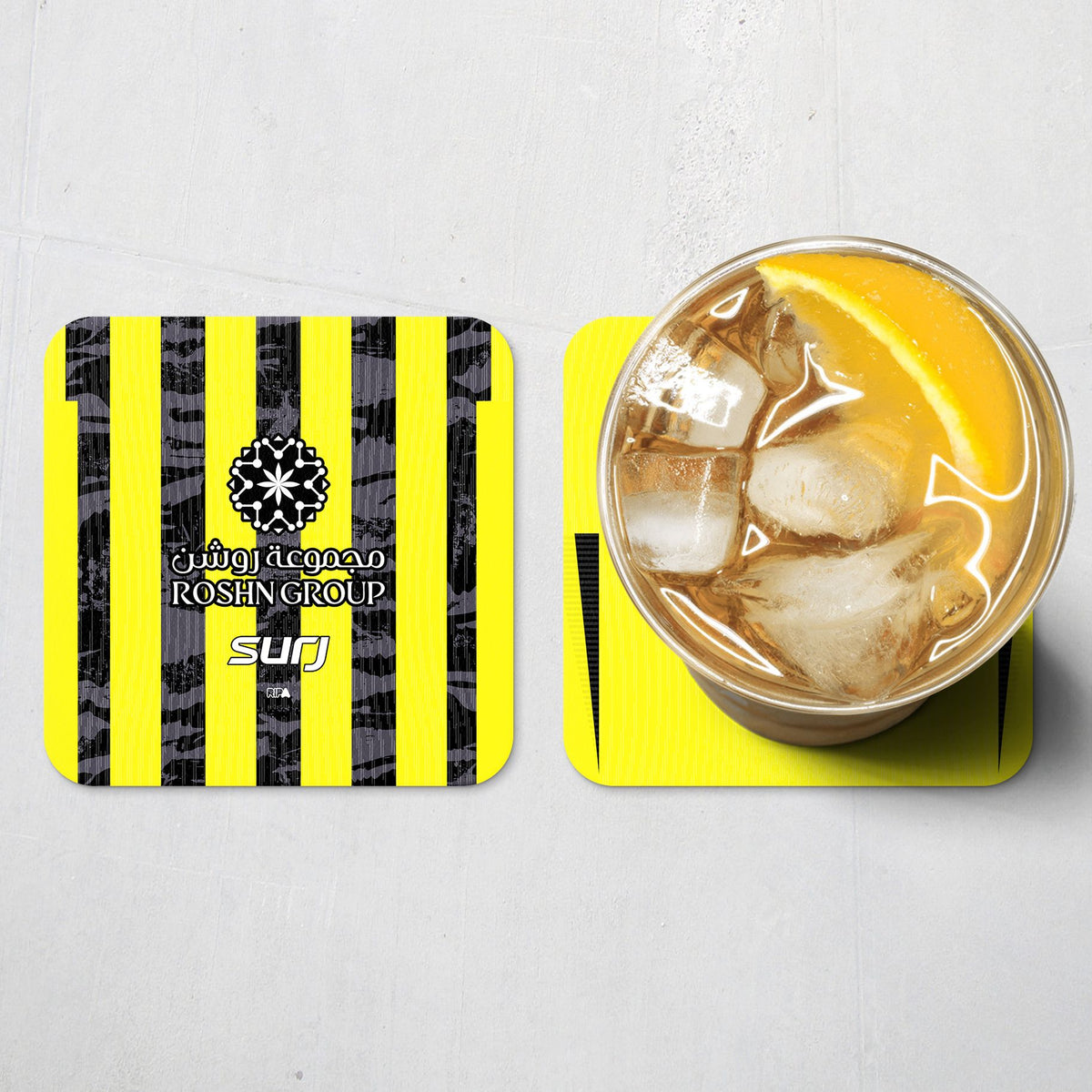 Coaster with the Al-Ittihad 2025-26 Home football shirt design by RIPA Football