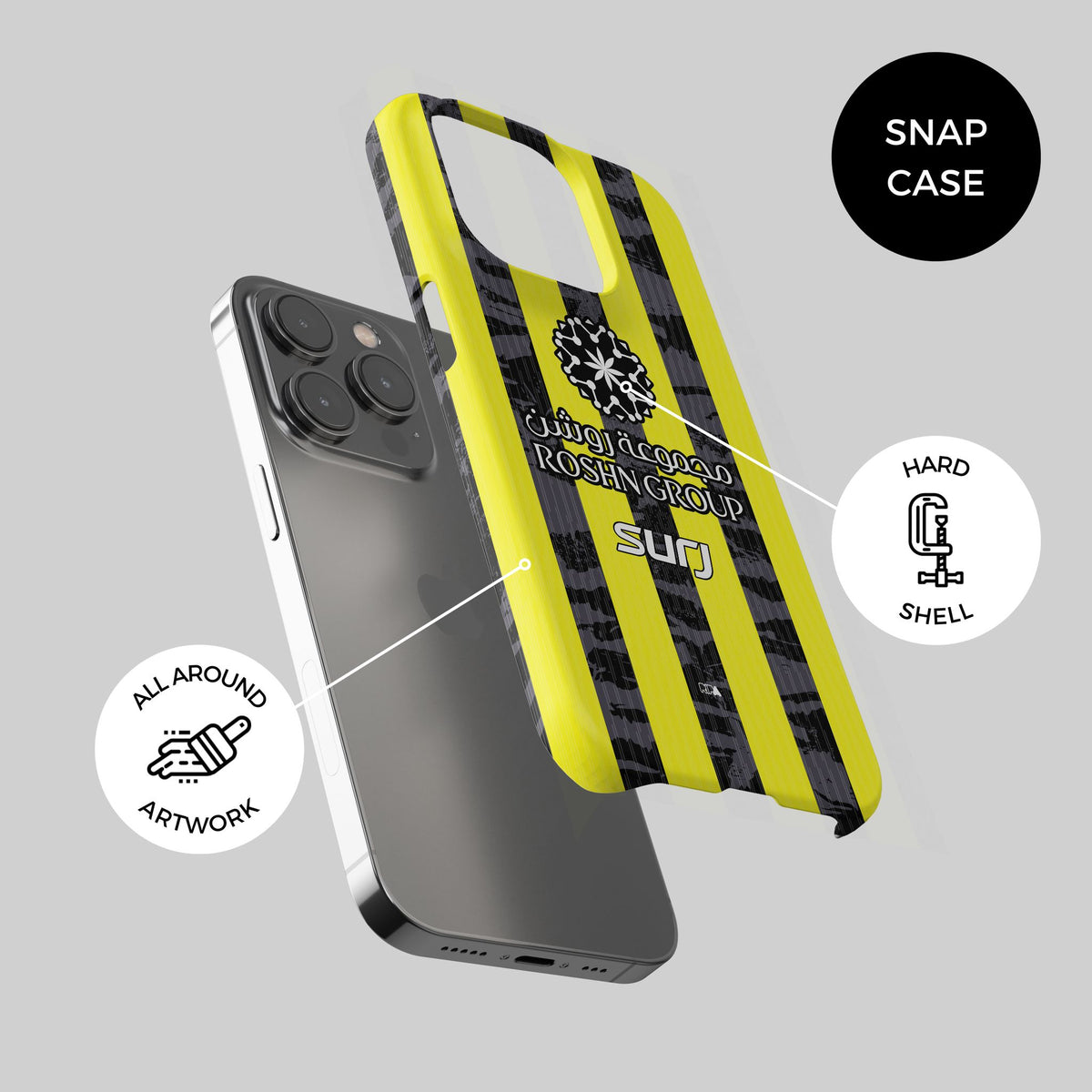 Phone case with the Al-Ittihad 2025-26 Home football shirt design by RIPA Football