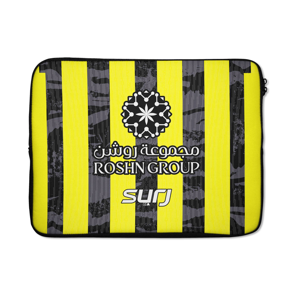 Laptop sleeve with the Al-Ittihad 2025-26 Home football shirt design by RIPA Football
