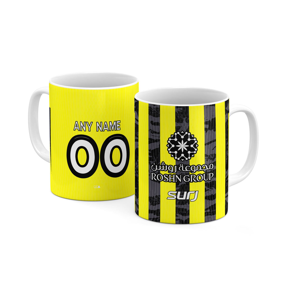Mug with the Al-Ittihad 2025-26 Home football shirt design by RIPA Football