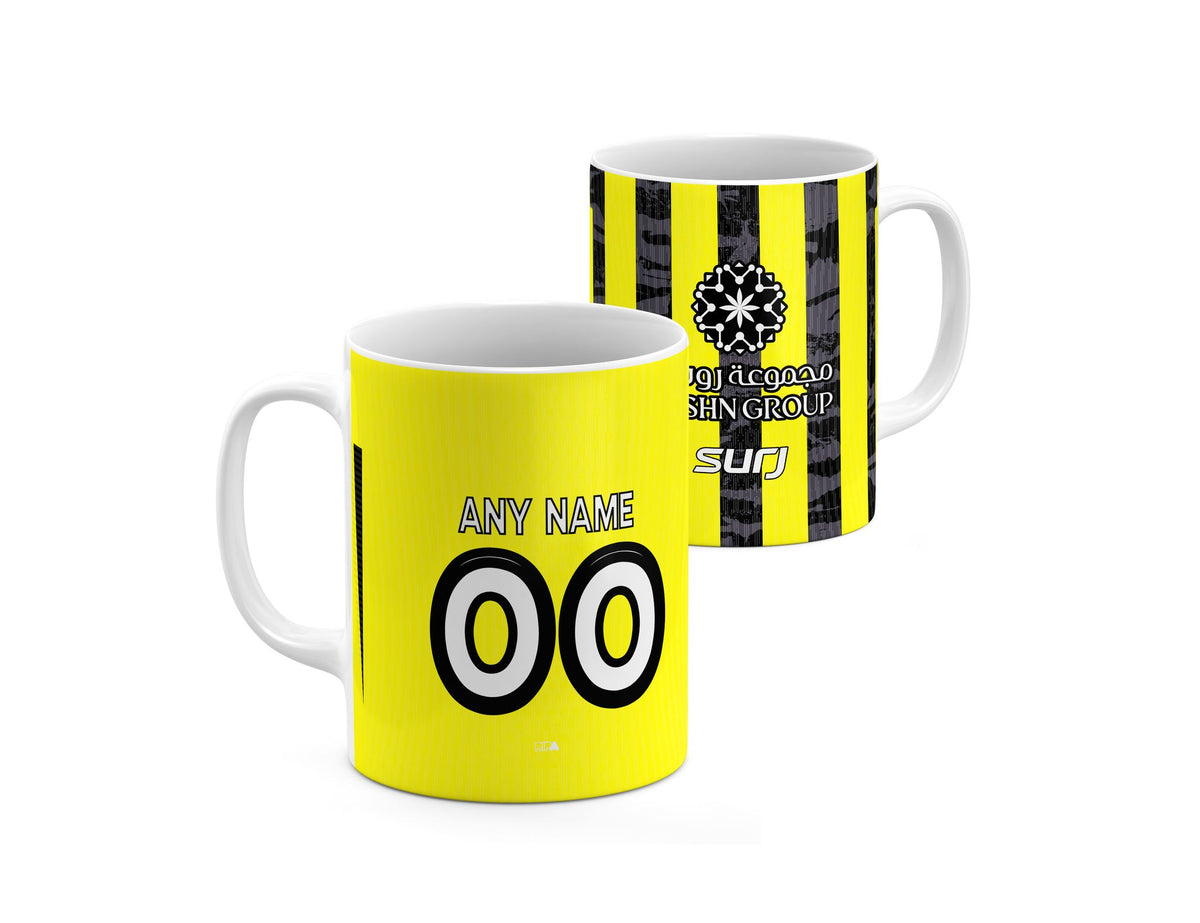 Mug with the Al-Ittihad 2025-26 Home football shirt design by RIPA Football