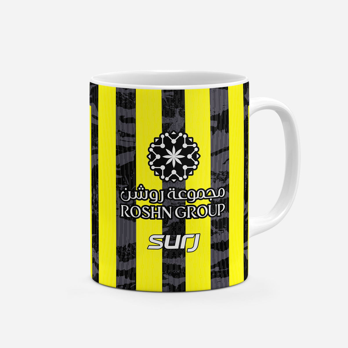 Mug with the Al-Ittihad 2025-26 Home football shirt design by RIPA Football
