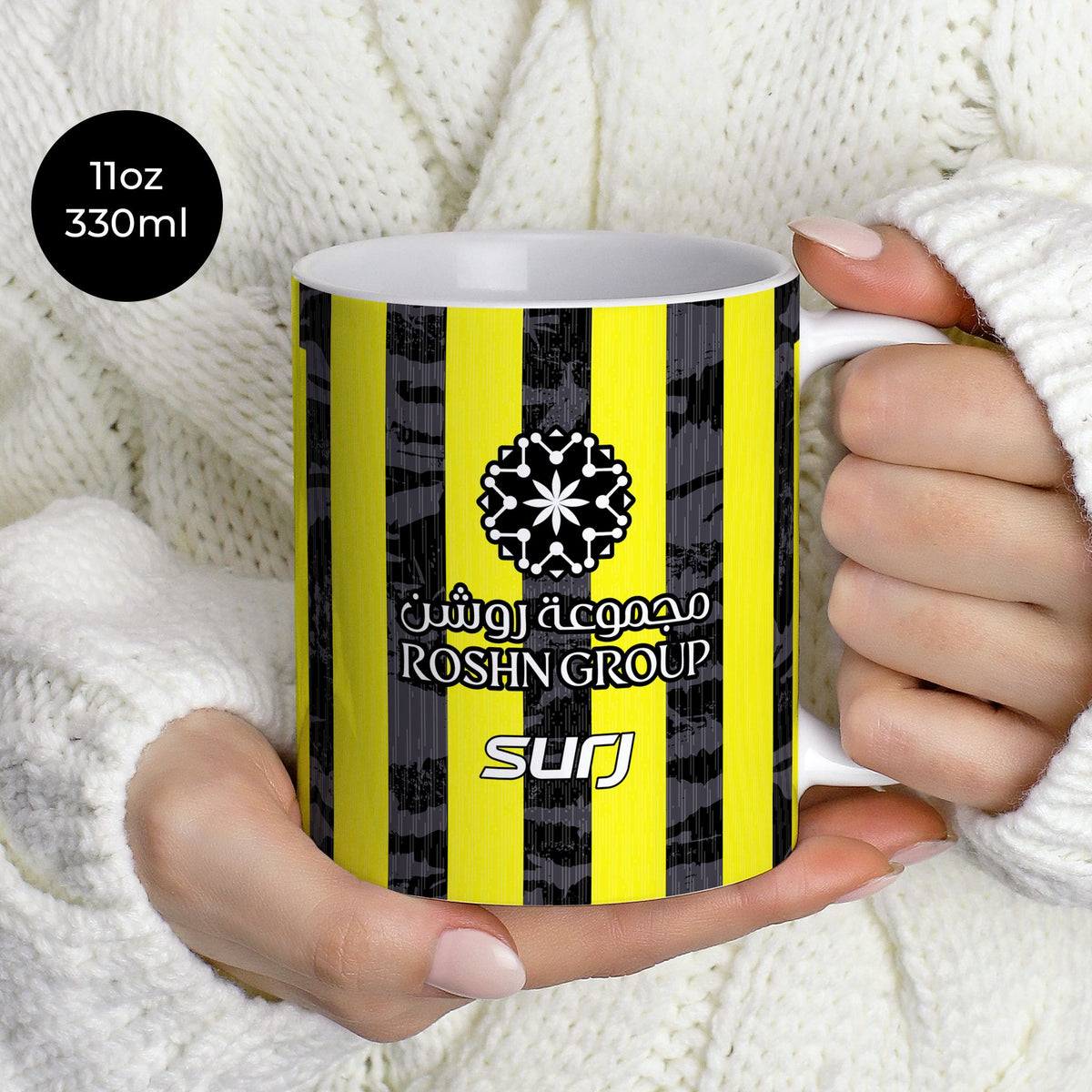 Mug with the Al-Ittihad 2025-26 Home football shirt design by RIPA Football