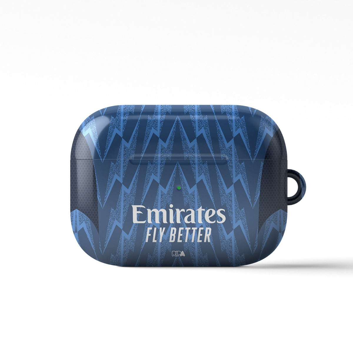 AirPods case with the Arsenal 2025-26 Away football shirt design by RIPA Football