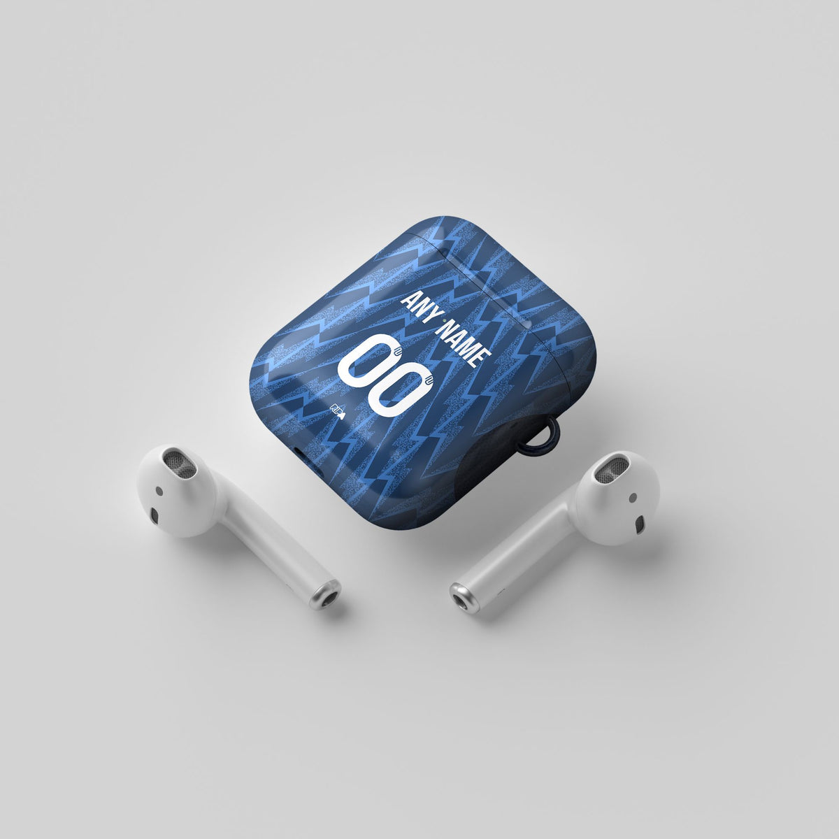 AirPods case with the Arsenal 2025-26 Away football shirt design by RIPA Football