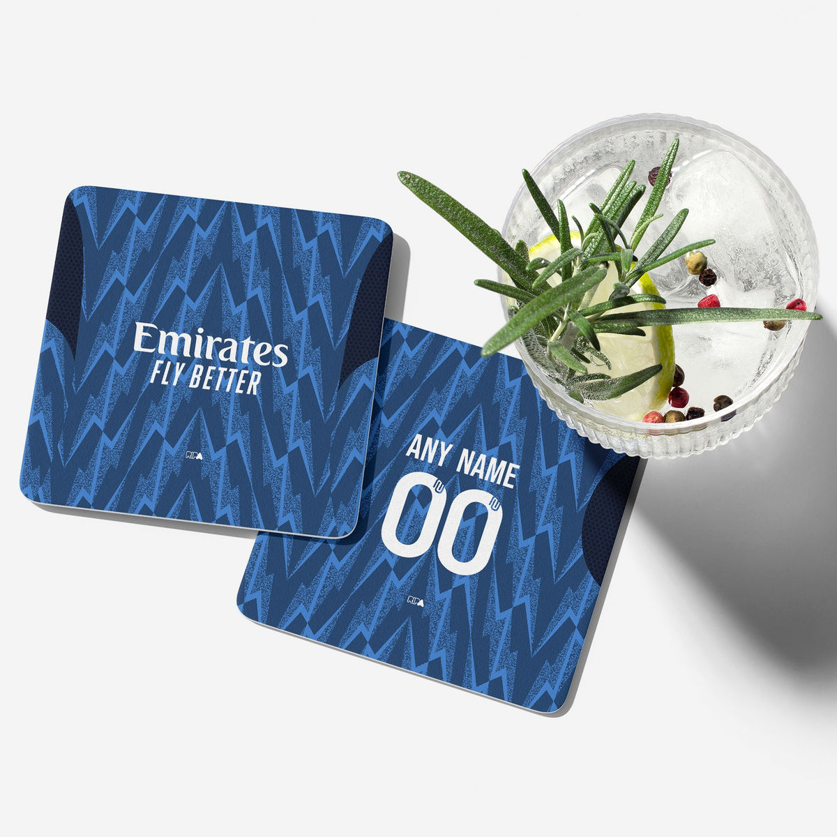 Coaster with the Arsenal 2025-26 Away football shirt design by RIPA Football