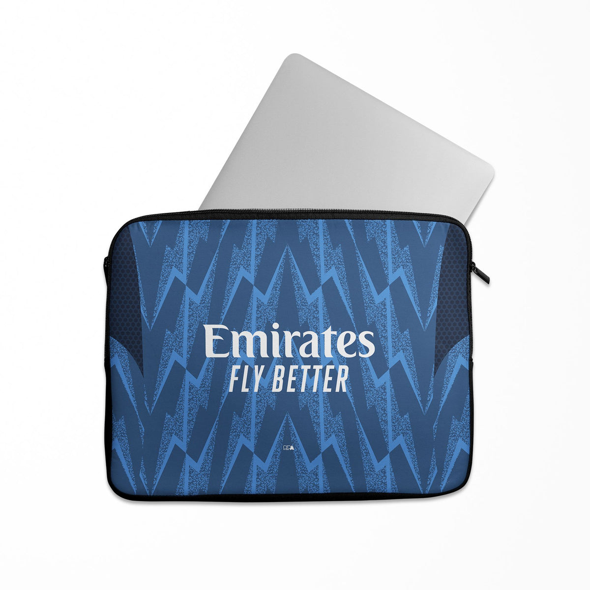 Laptop sleeve with the Arsenal 2025-26 Away football shirt design by RIPA Football
