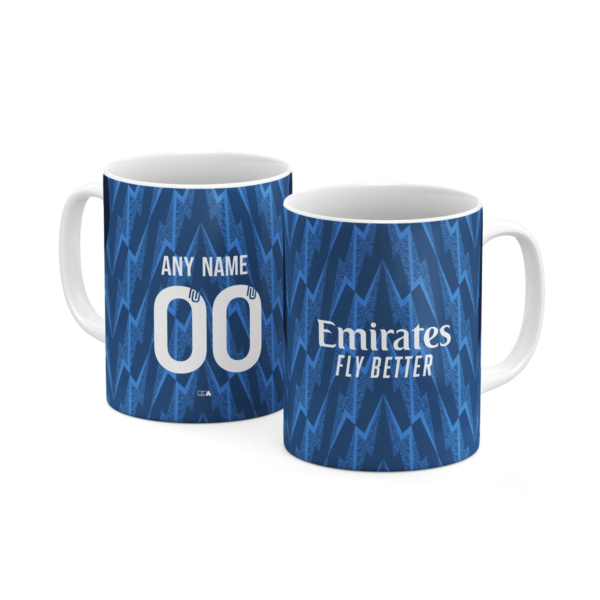 Mug with the Arsenal 2025-26 Away football shirt design by RIPA Football
