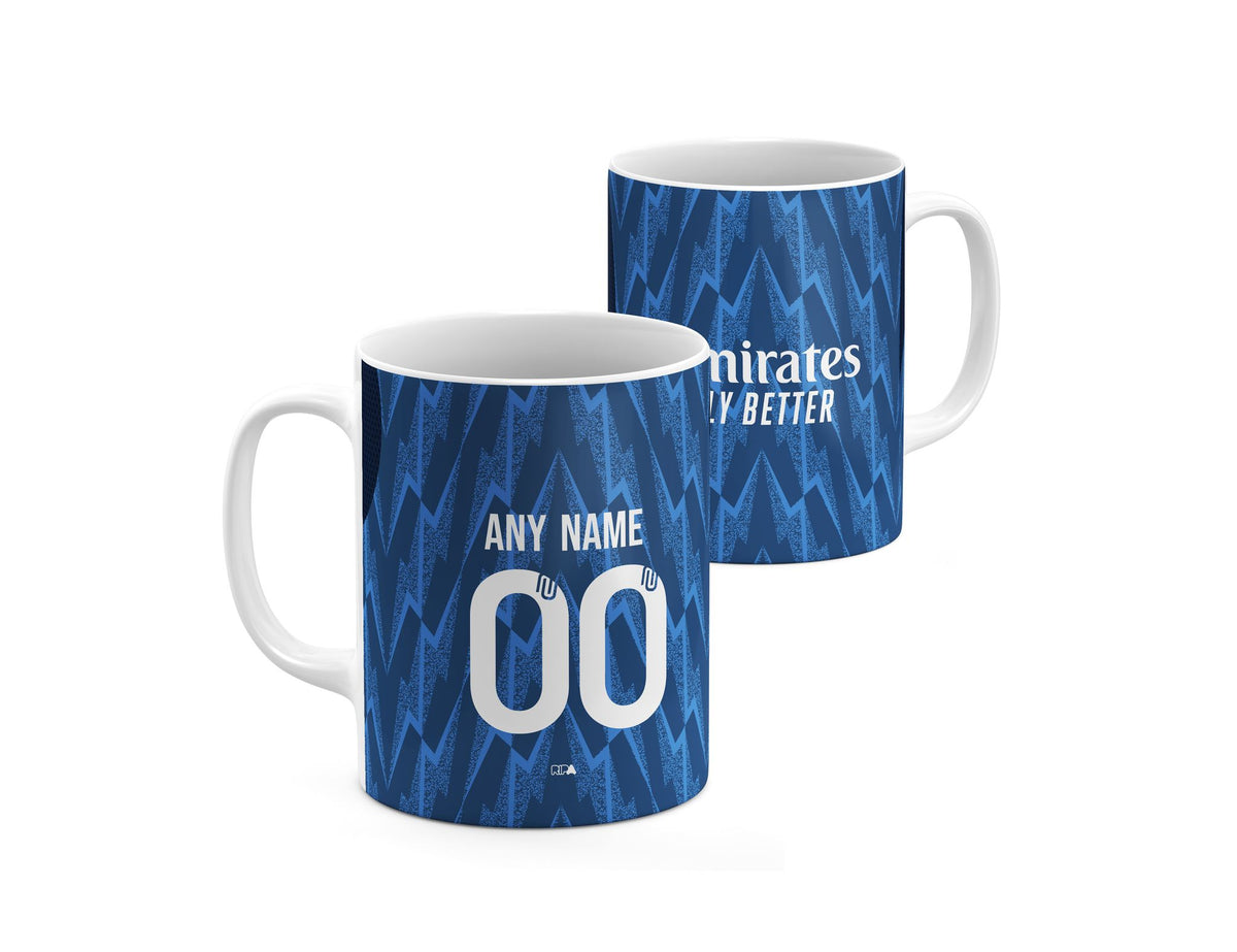 Mug with the Arsenal 2025-26 Away football shirt design by RIPA Football