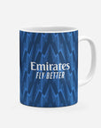 Mug with the Arsenal 2025-26 Away football shirt design by RIPA Football
