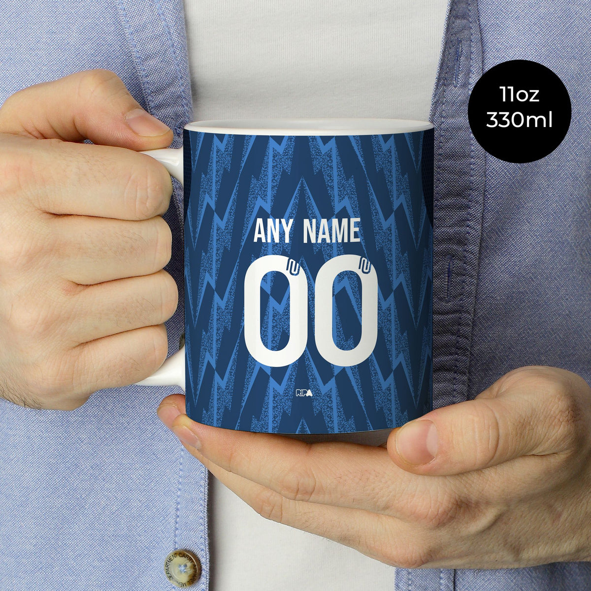 Mug with the Arsenal 2025-26 Away football shirt design by RIPA Football